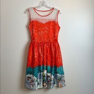 NWOT CHRISTMAS DRESS  Red/Green With Winter Scenes